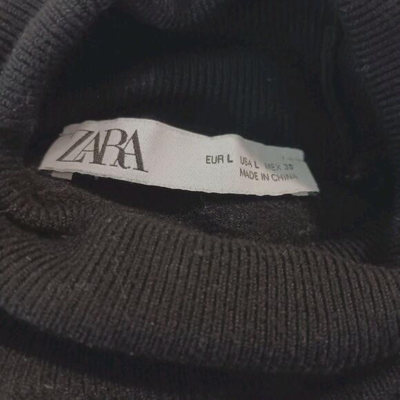 Zara Basic Turtleneck 3/4 Sleeve Sweater Black Size Large Viscose Blend - Picture 12 of 12